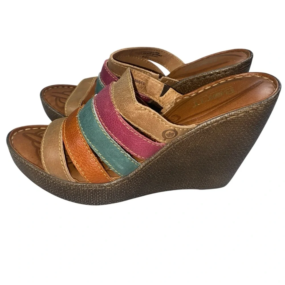 Born Lumi Multicolor Strappy Wedge Sandals Leather Size 9 Boho Colorful Bold NEW
